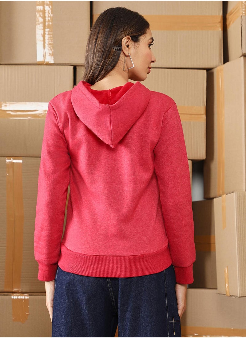 Women's Rose Red Solid Pullover Hoodie
