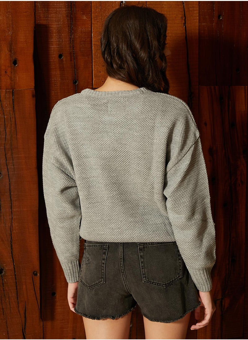Women's Coin Grey Flora Applique Pullover Sweater