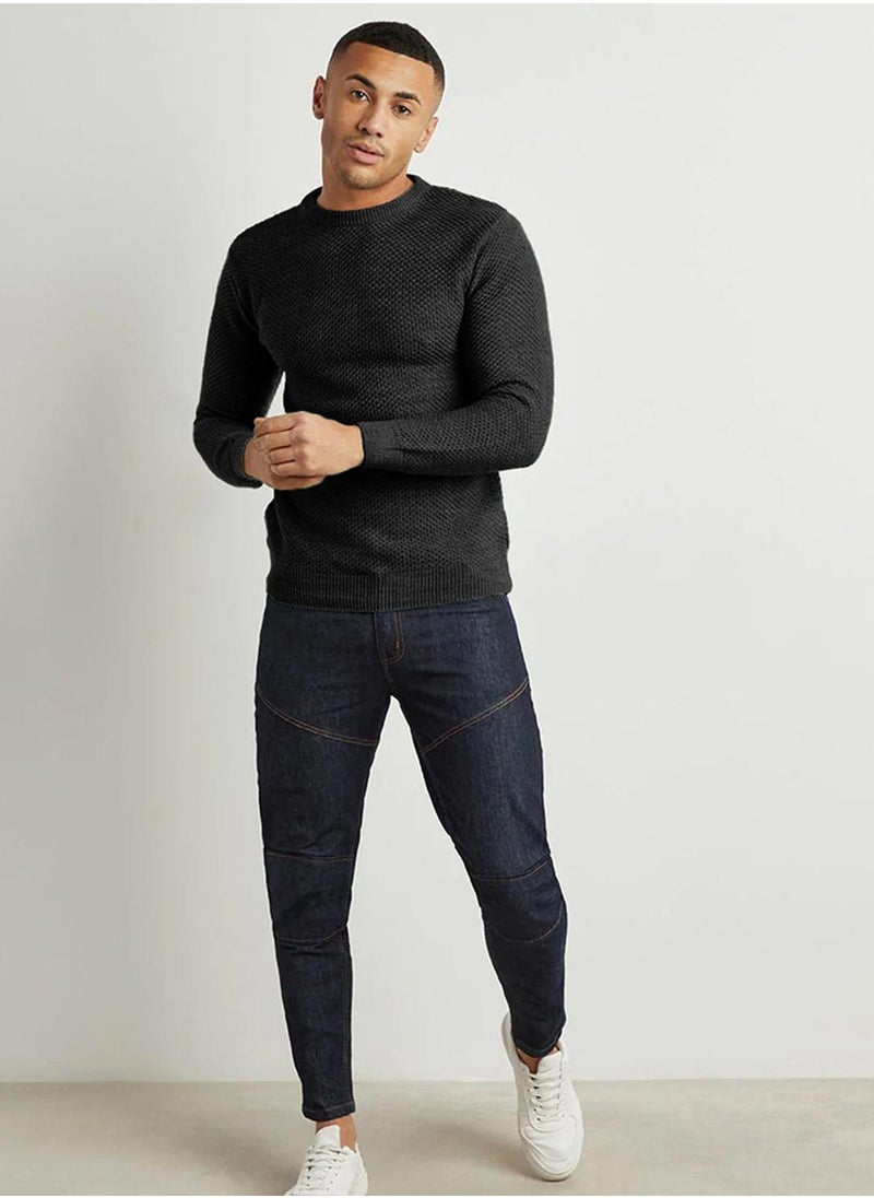 Men's Onyx Black Solid Knitted Pullover Sweater