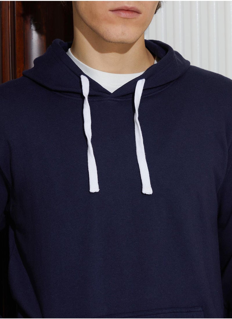 Men's Navy Blue Regular Pullover Hoodie