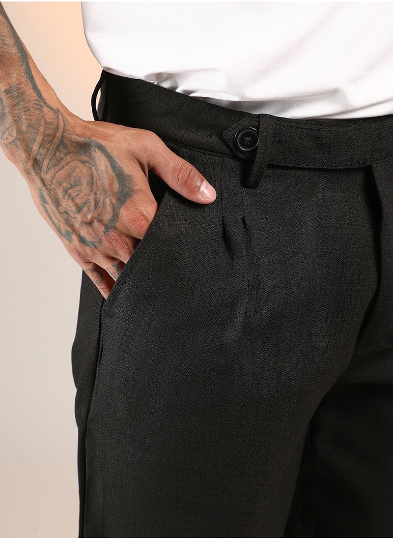 Men's Onyx Black Solid Pleated Shorts