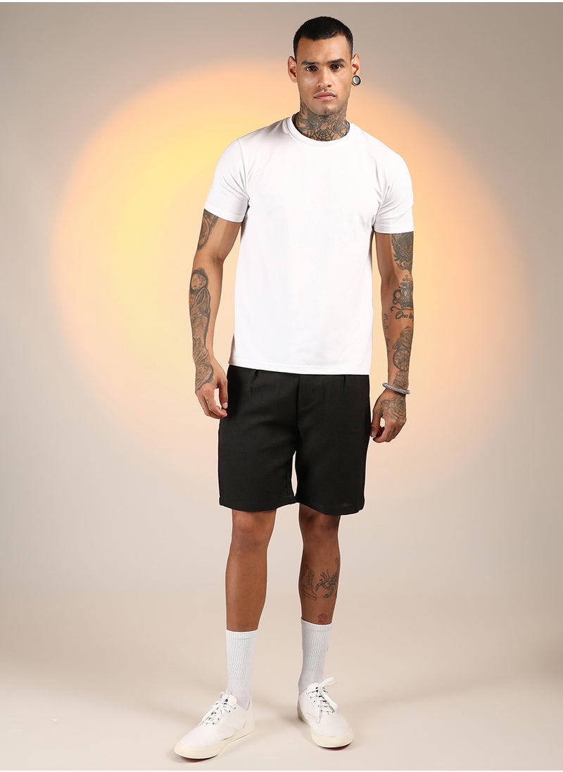 Men's Onyx Black Solid Pleated Shorts