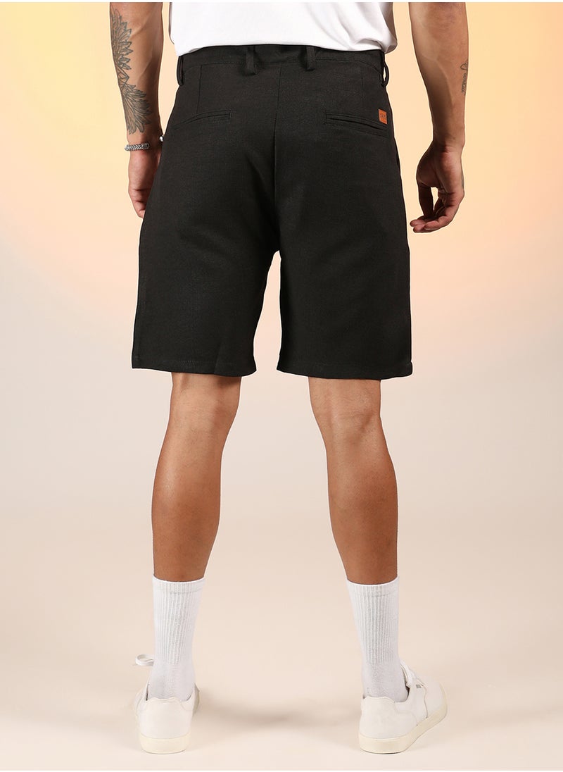 Men's Onyx Black Solid Pleated Shorts
