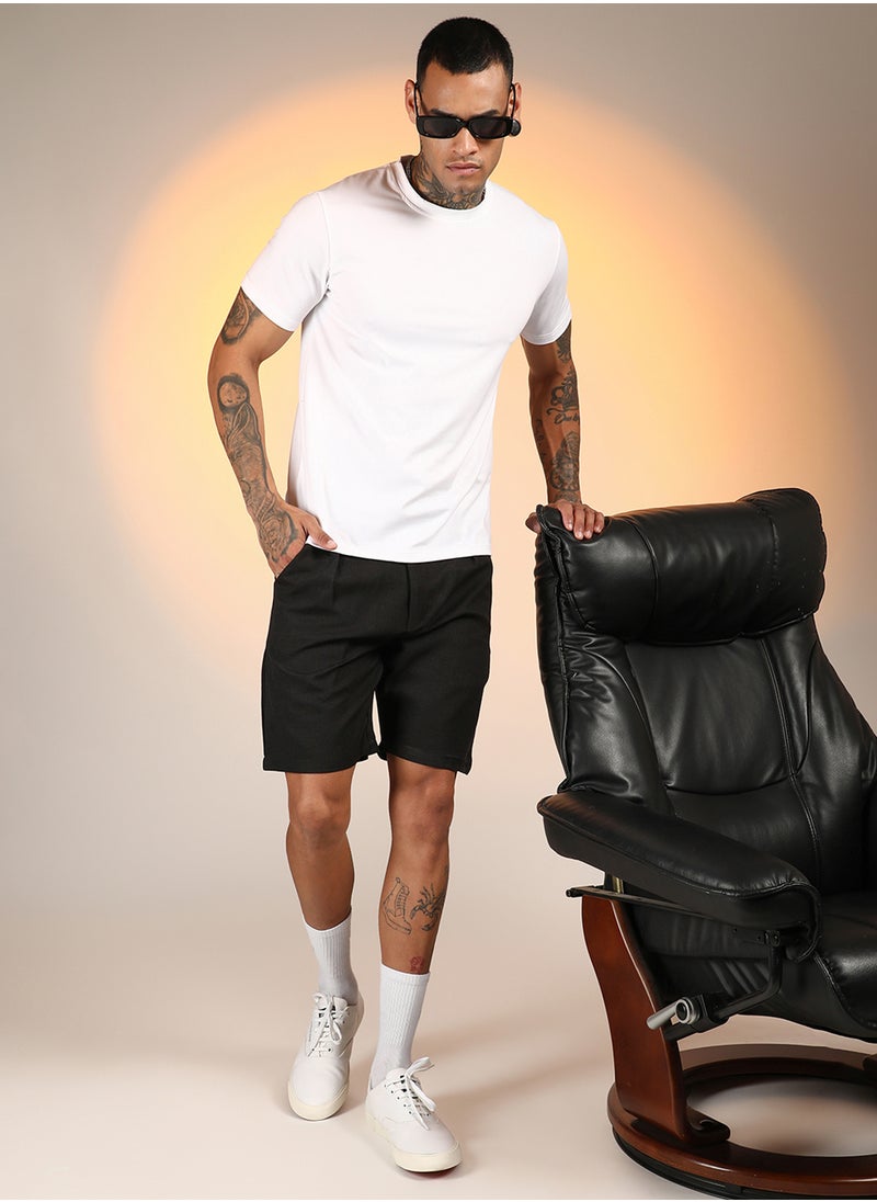 Men's Onyx Black Solid Pleated Shorts