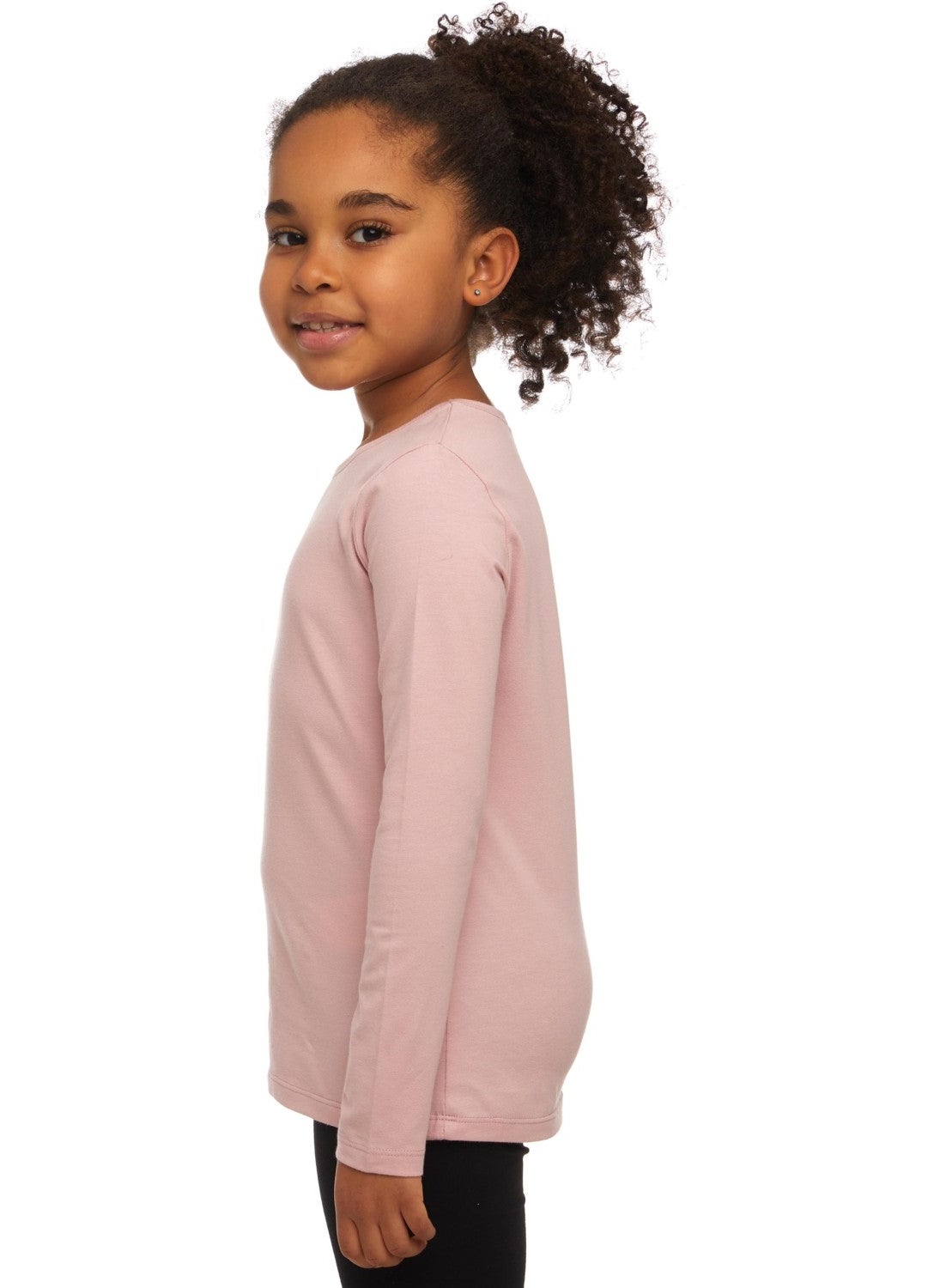 Powder Pink Basic Seasonal Lycra Long Sleeve Girls T-Shirt