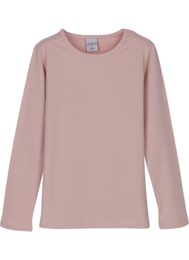 Powder Pink Basic Seasonal Lycra Long Sleeve Girls T-Shirt