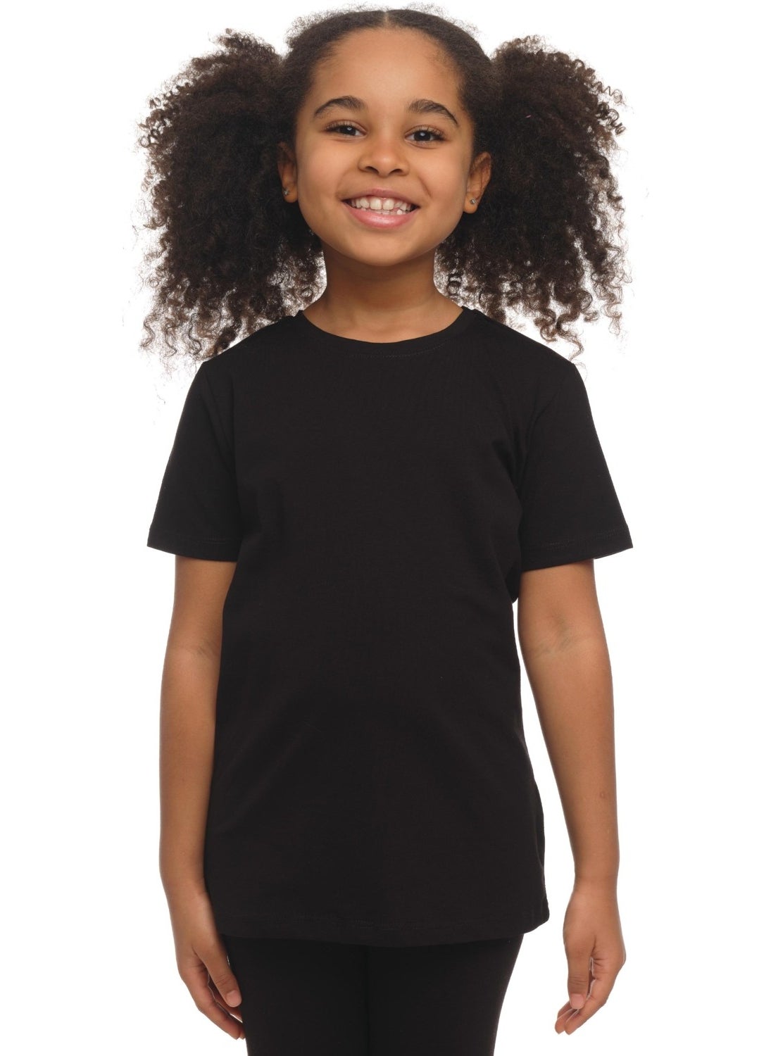 Black Basic Unisex Kids Crew Neck Short Sleeve T-Shirt