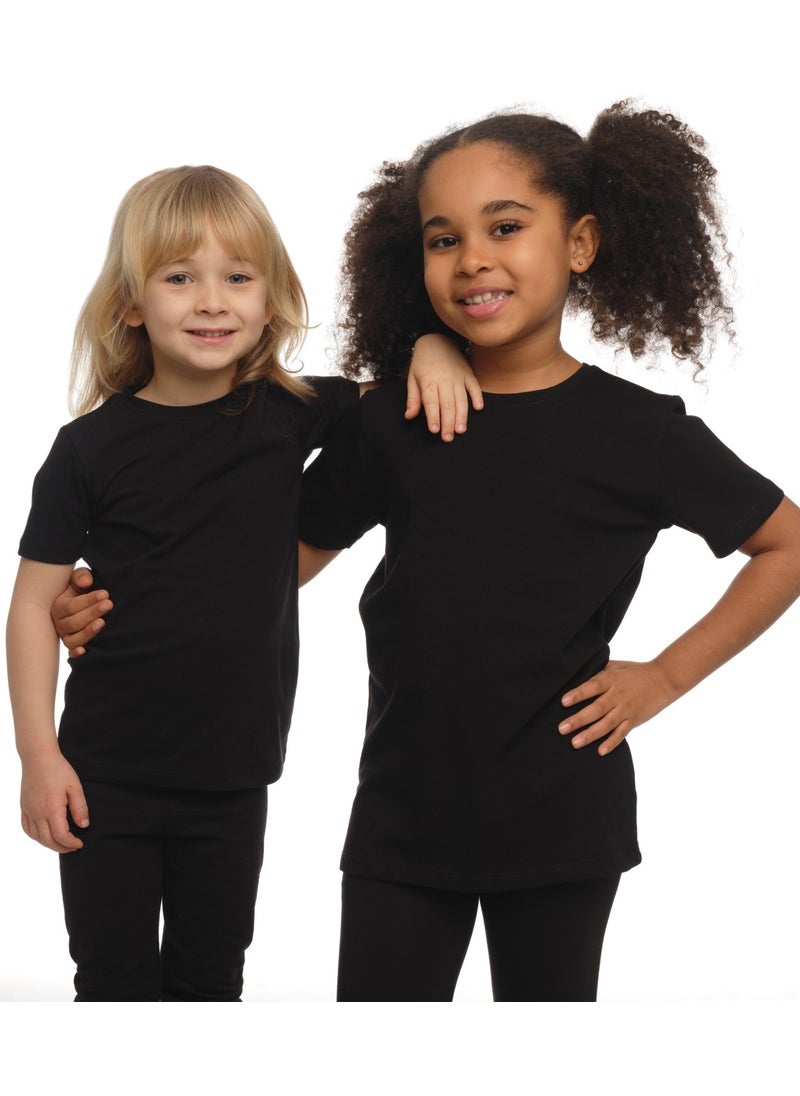 Black Basic Unisex Kids Crew Neck Short Sleeve T-Shirt