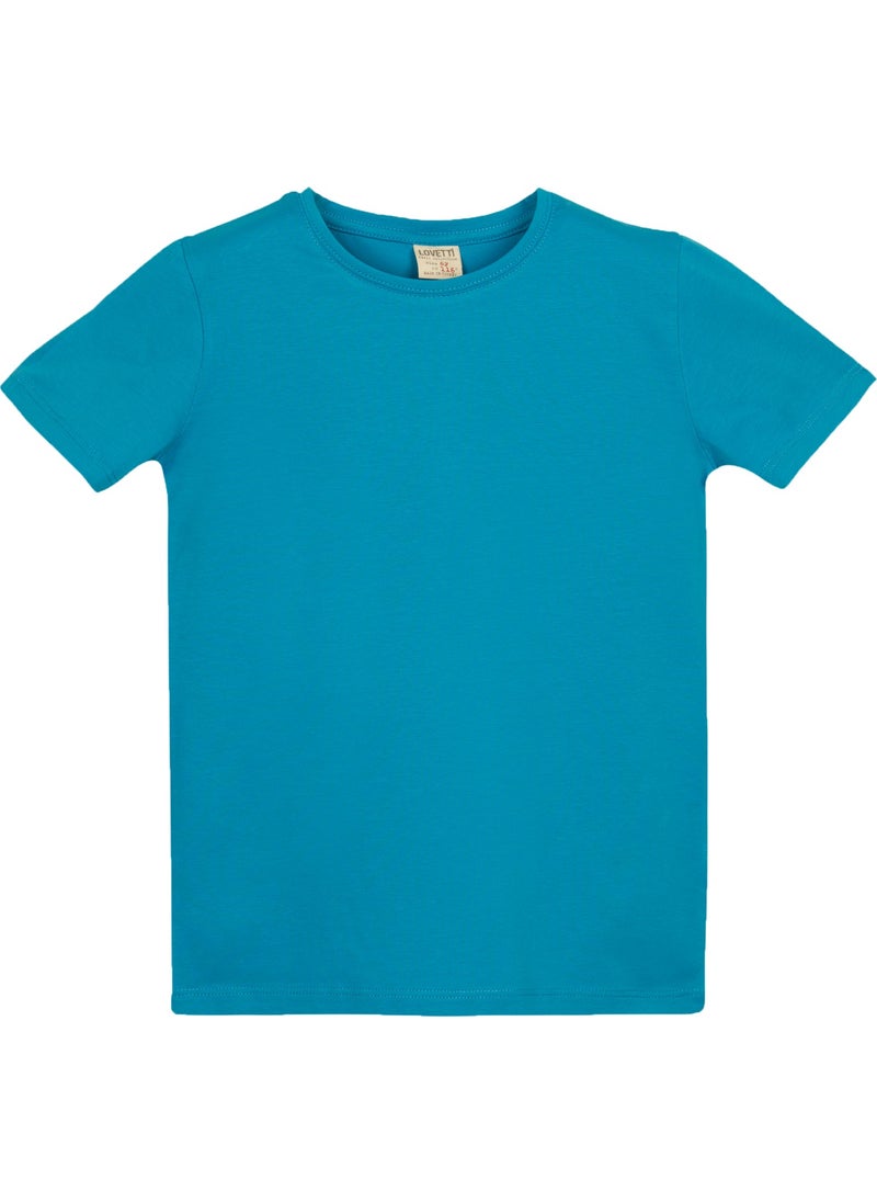 Dark Turquoise Basic Unisex Kids Zero Collar Short Sleeve T-Shirt