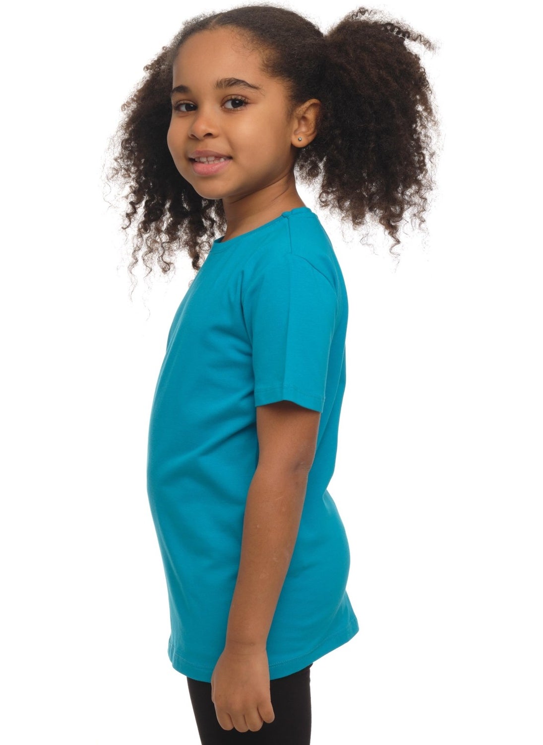 Dark Turquoise Basic Unisex Kids Zero Collar Short Sleeve T-Shirt