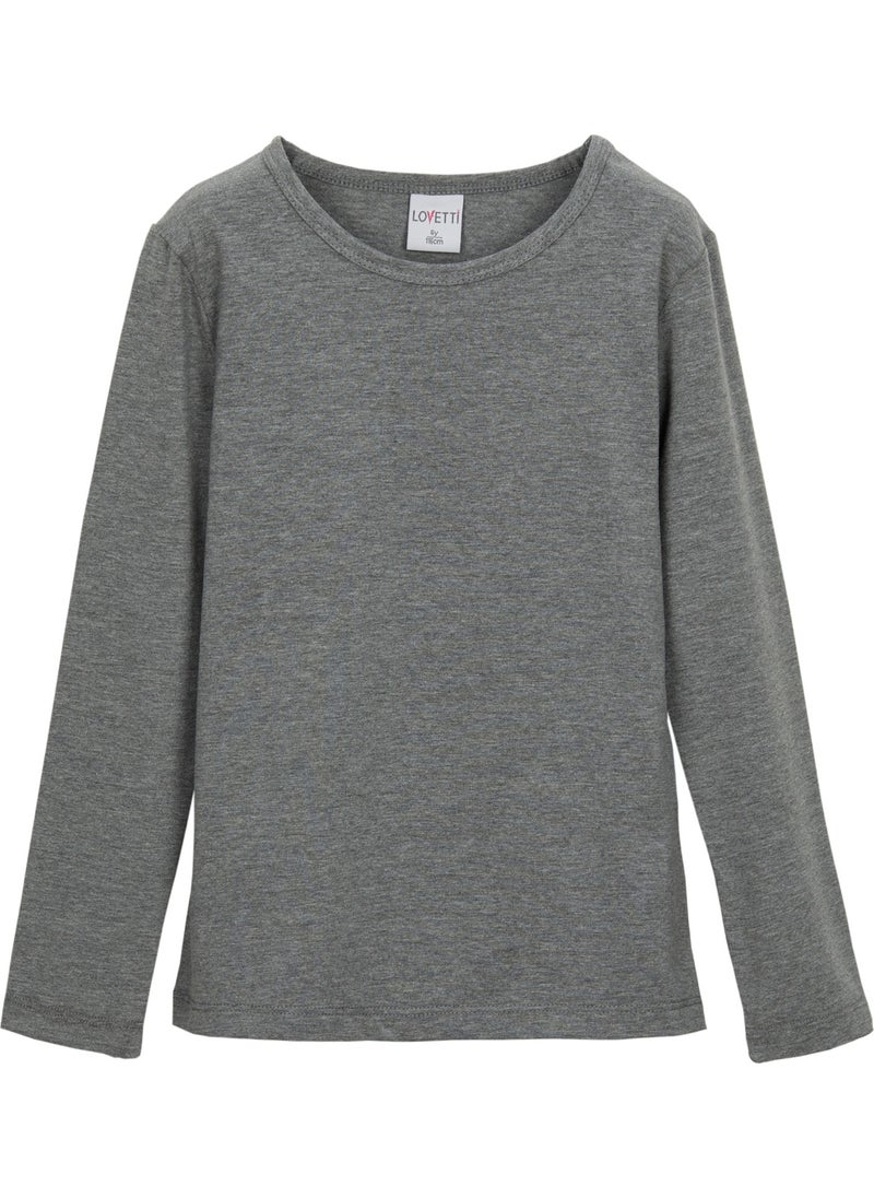 Ice Grey Basic Seasonal Lycra Long Sleeve Girls T-Shirt