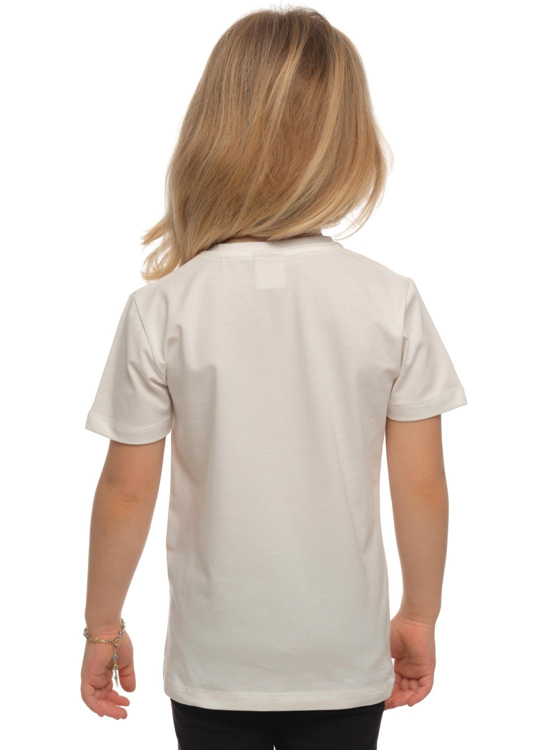 Ecru Basic Unisex Kids Crew Neck Short Sleeve T-Shirt