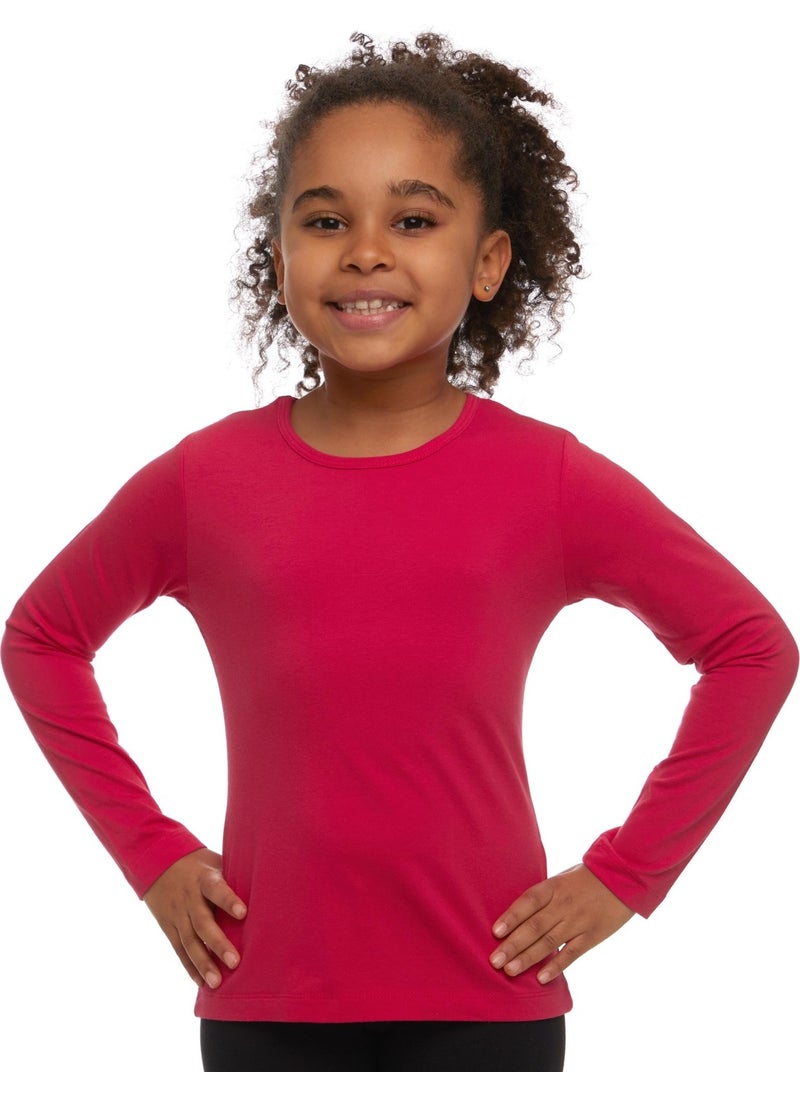 Dark Fuchsia Basic Seasonal Lycra Long Sleeve Girls T-Shirt