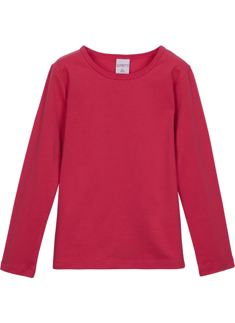 Dark Fuchsia Basic Seasonal Lycra Long Sleeve Girls T-Shirt