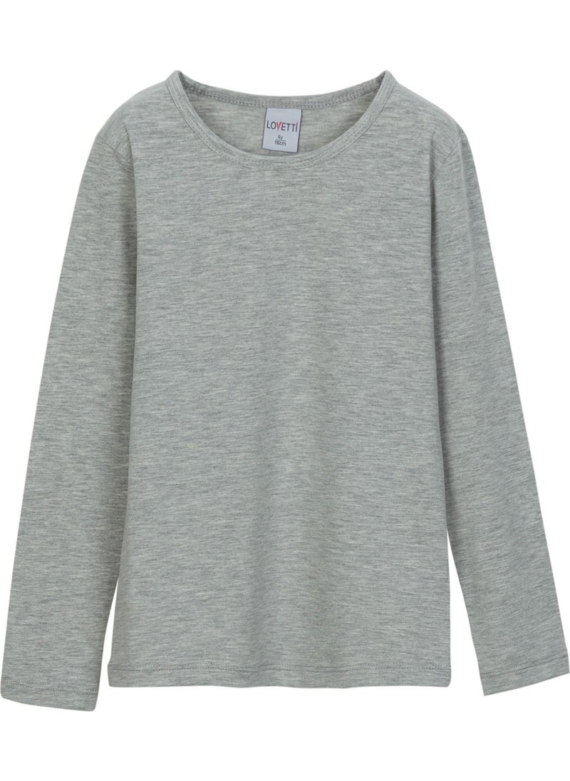 Light Grey Basic Seasonal Lycra Long Sleeve Girls T-Shirt