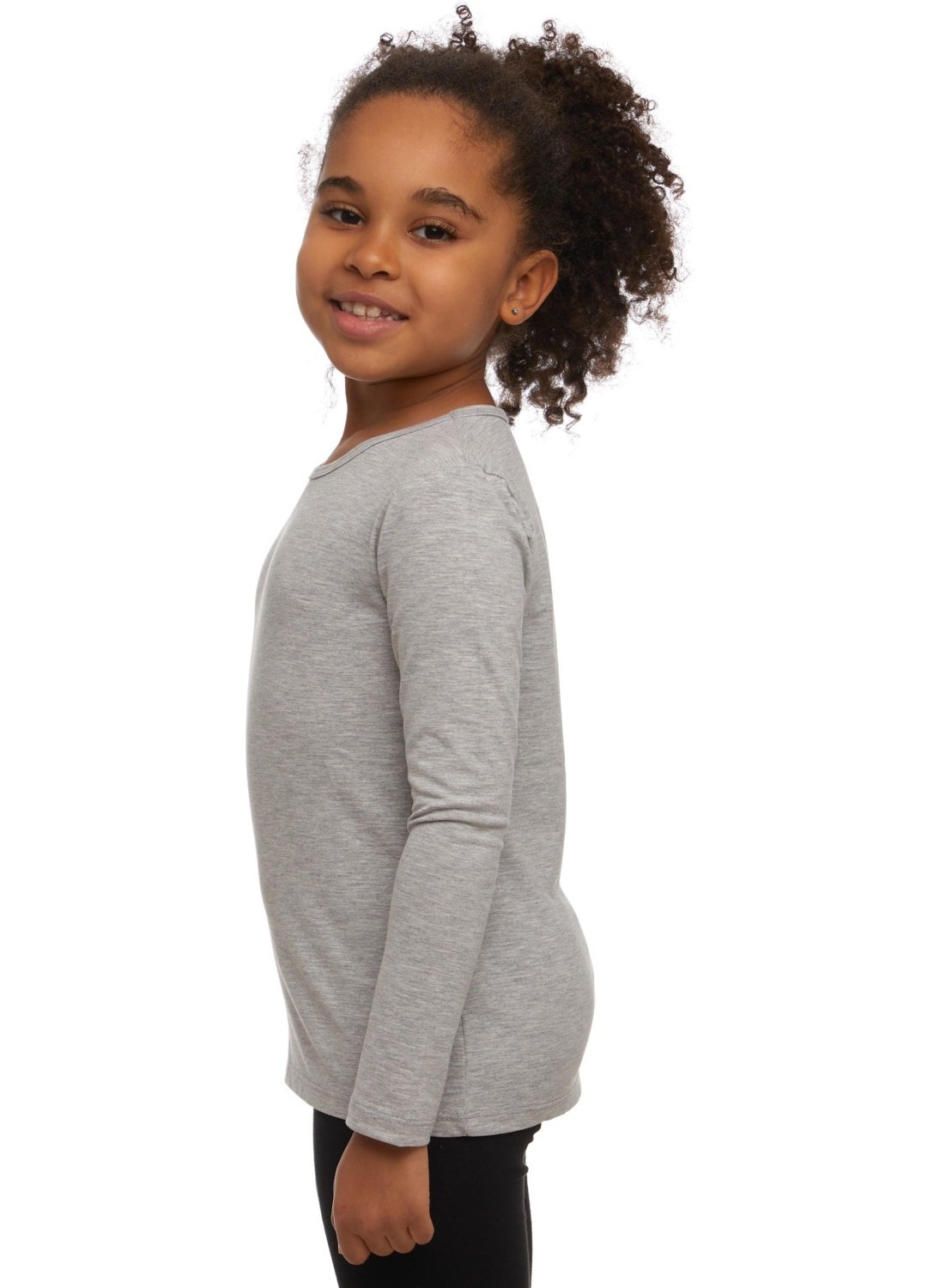 Light Grey Basic Seasonal Lycra Long Sleeve Girls T-Shirt