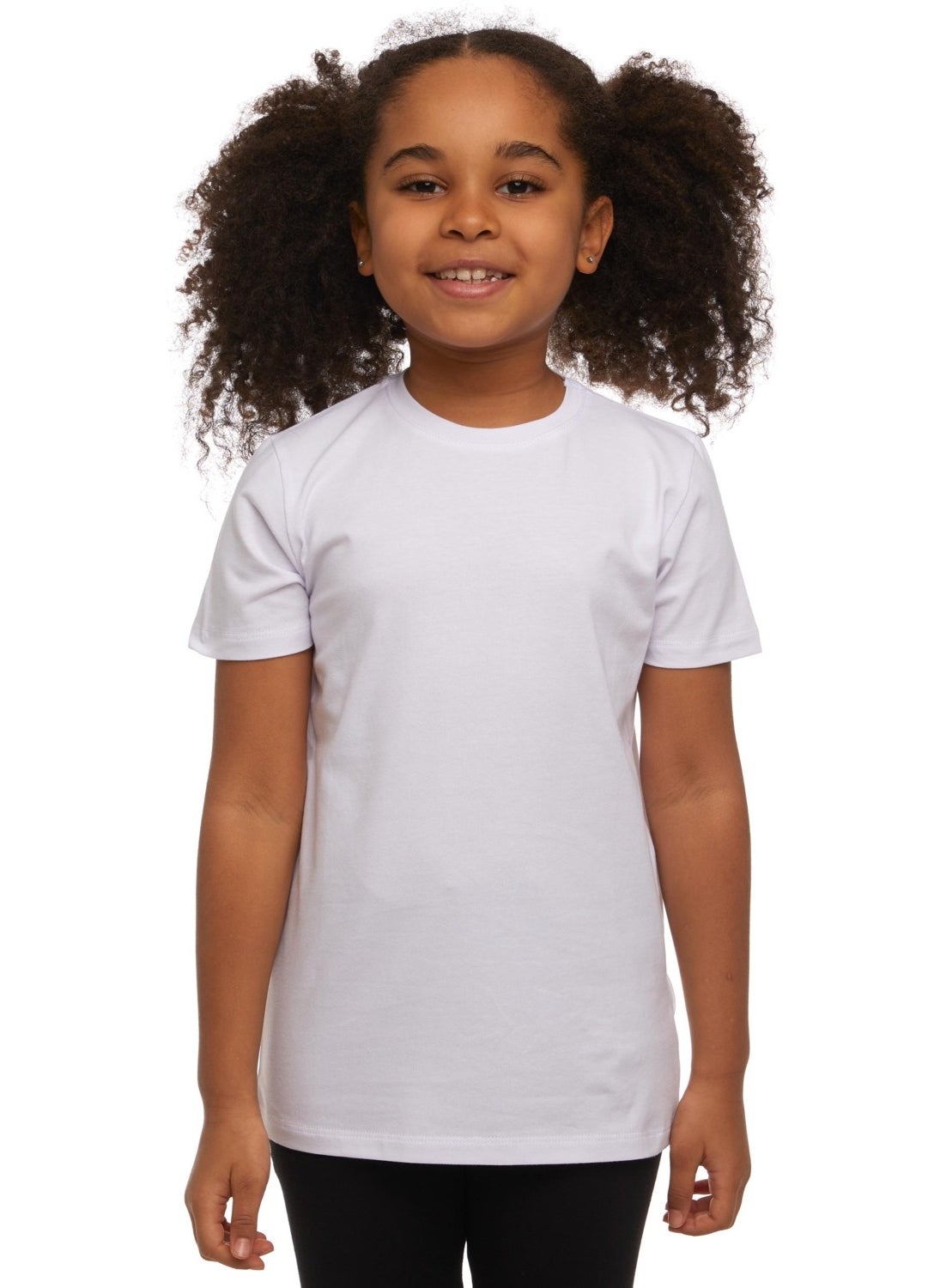 White Basic Unisex Kids Zero Collar Short Sleeve T-Shirt