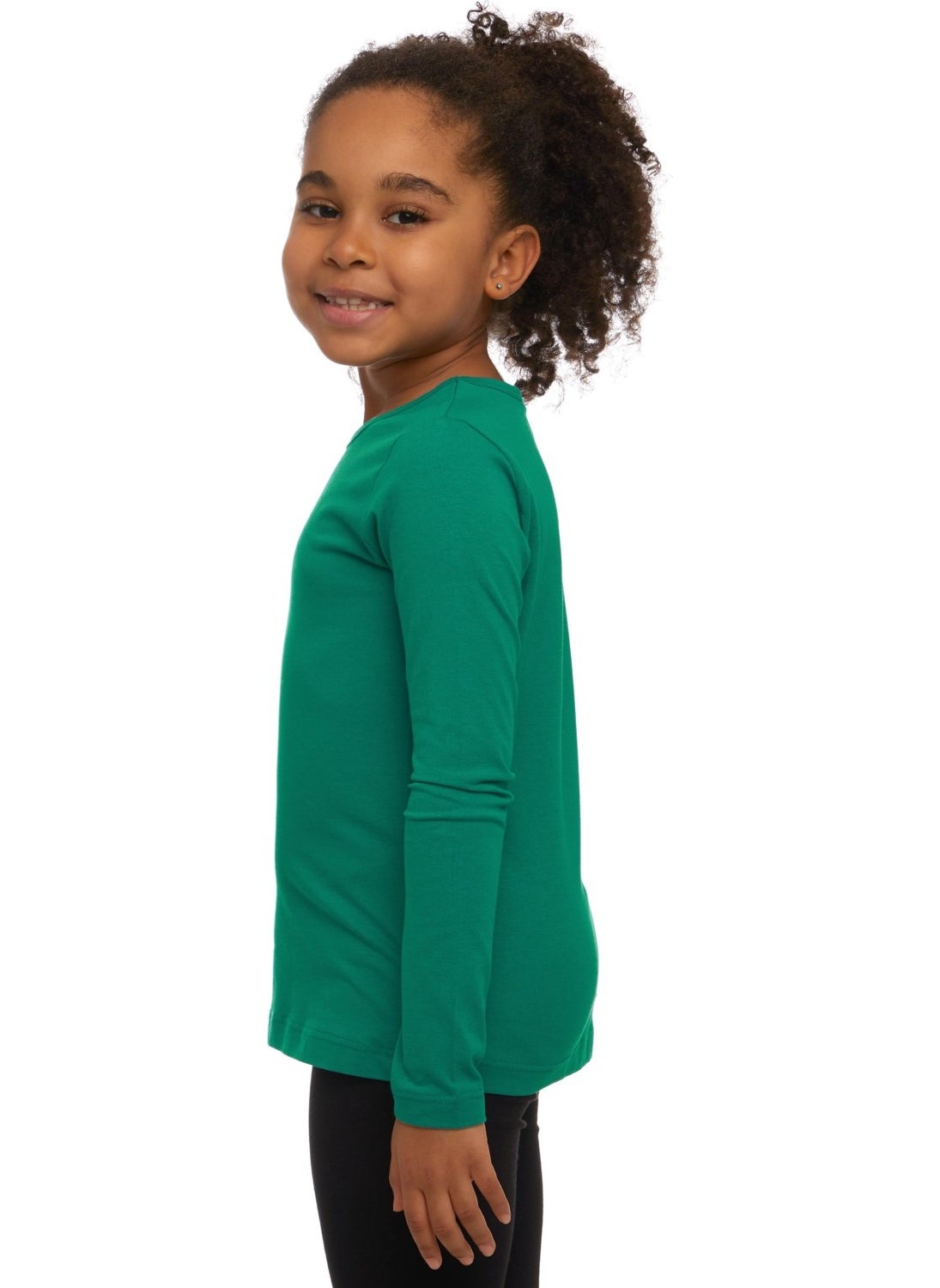 Dark Green Basic Seasonal Lycra Long Sleeve Girls T-Shirt