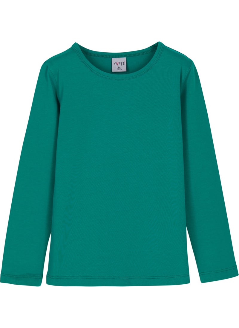 Dark Green Basic Seasonal Lycra Long Sleeve Girls T-Shirt