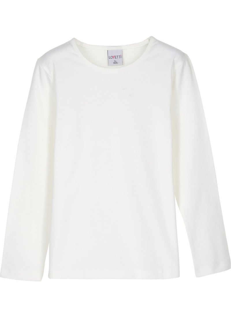 Ecru Basic Seasonal Lycra Long Sleeve Girls T-Shirt