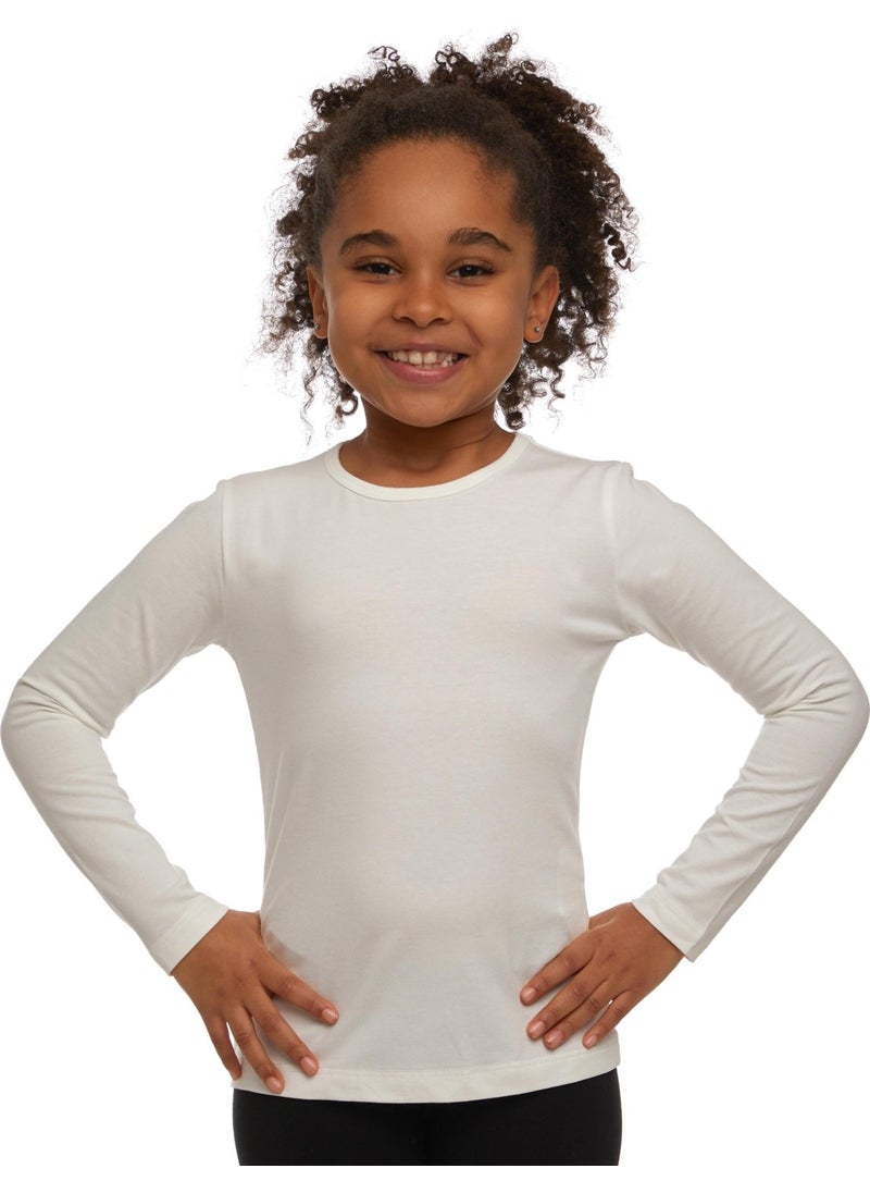 Ecru Basic Seasonal Lycra Long Sleeve Girls T-Shirt