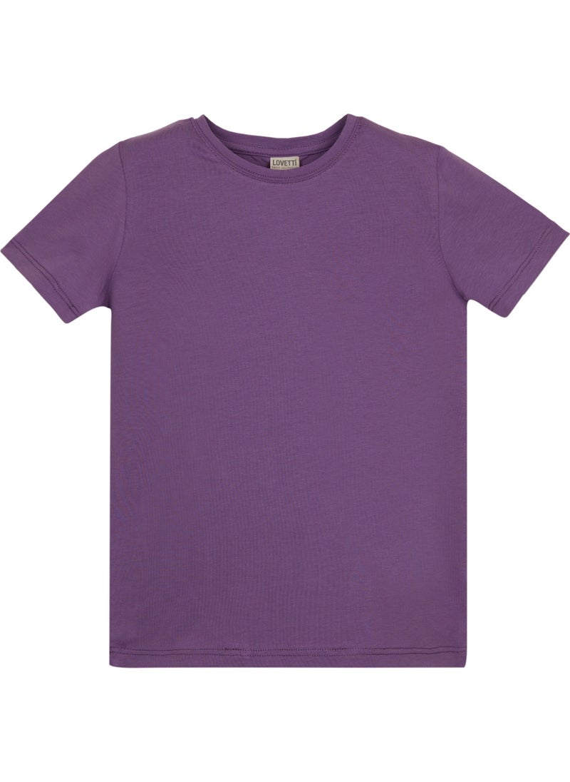 Light Purple Basic Unisex Kids Zero Collar Short Sleeve T-Shirt