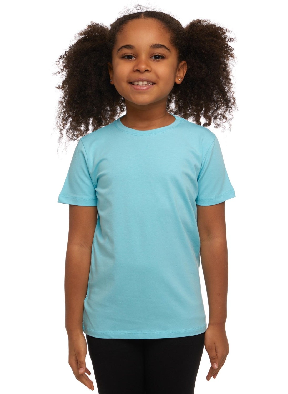 Cyan Basic Unisex Kids Crew Neck Short Sleeve T-Shirt