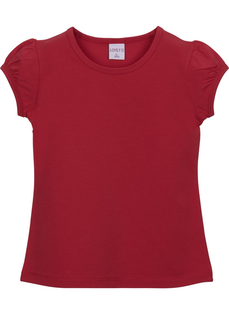 Red Basic Girl Zero Collar Watermelon Sleeve T-Shirt