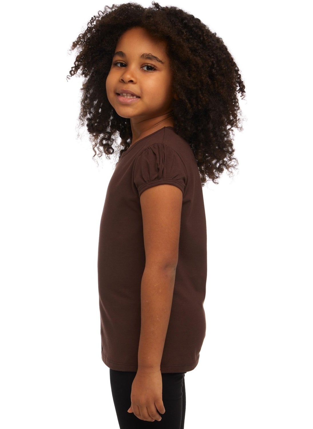 Brown Basic Girl Zero Collar Watermelon Sleeve T-Shirt