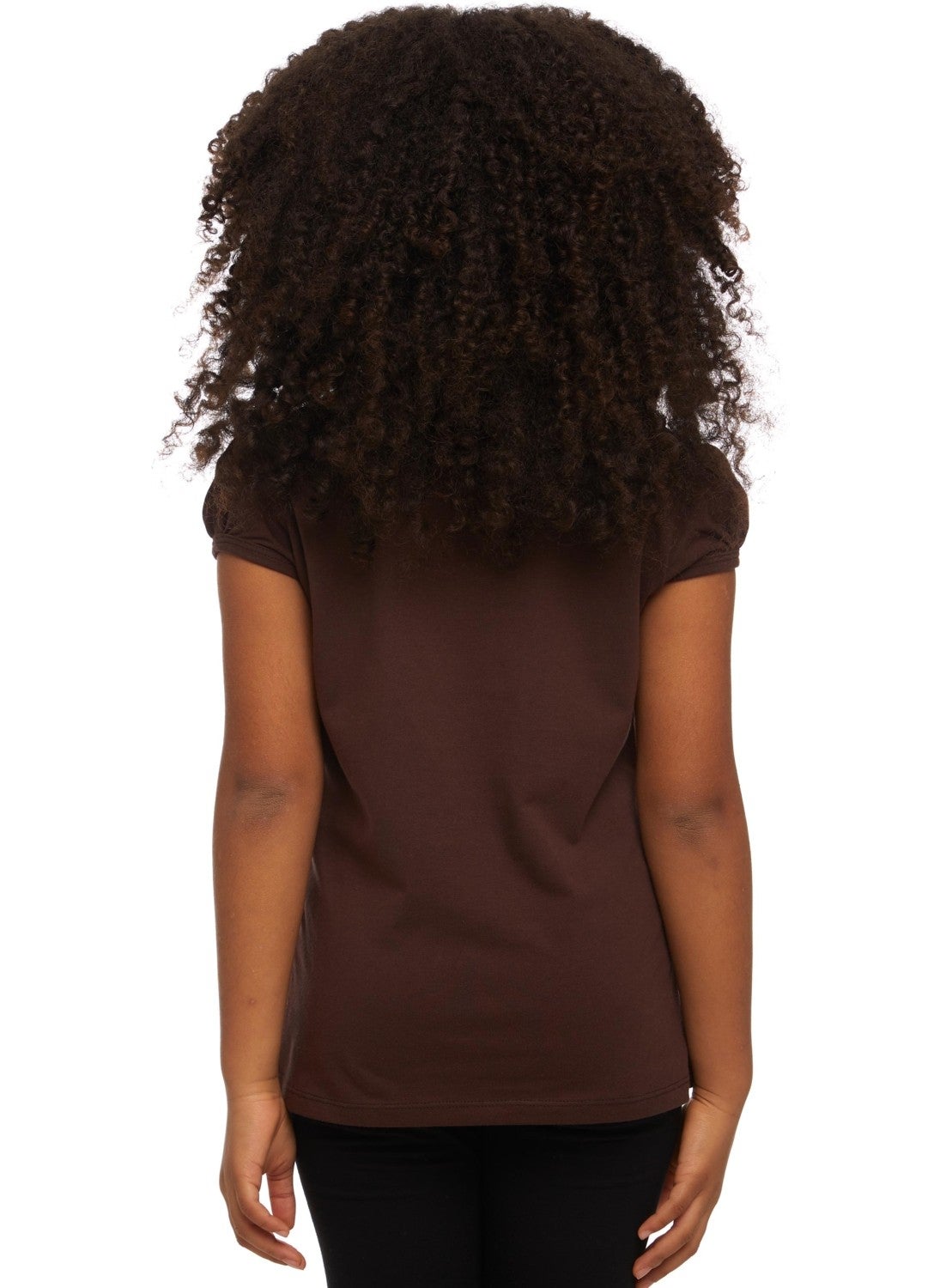 Brown Basic Girl Zero Collar Watermelon Sleeve T-Shirt