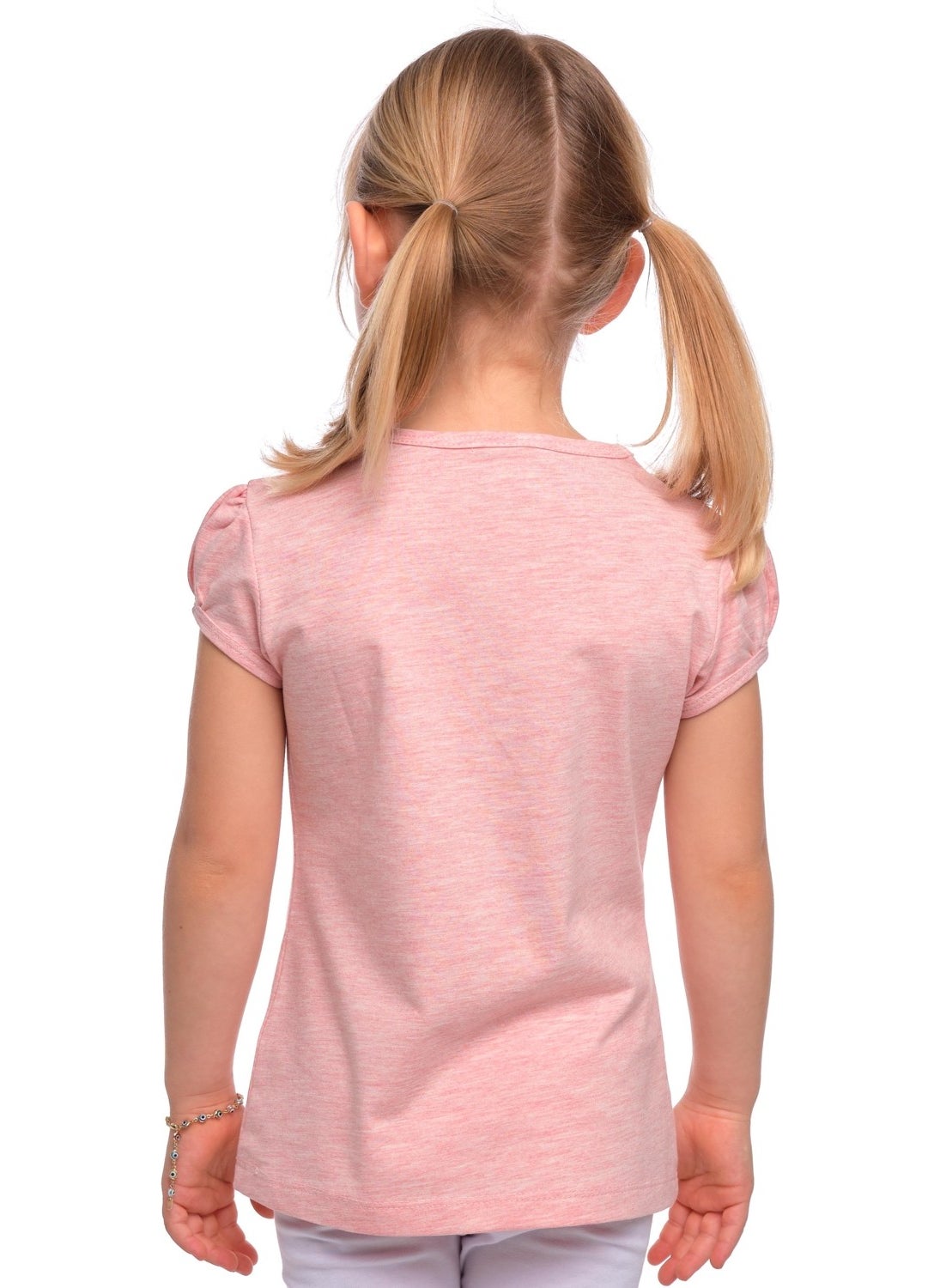 Dark Pink Melange Basic Girl Zero Collar Watermelon Sleeve T-Shirt