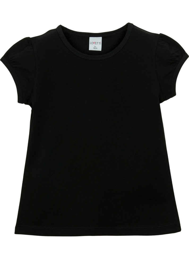 Black Basic Girl Zero Collar Watermelon Sleeve T-Shirt
