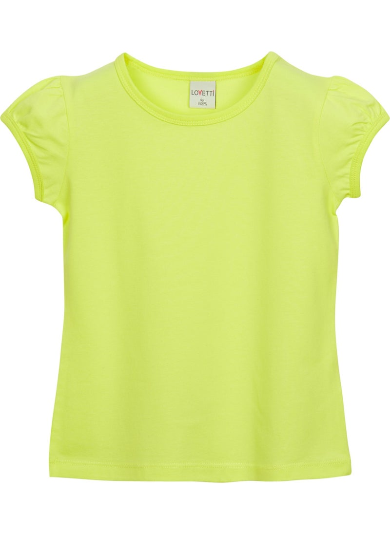 Neon Yellow Basic Girl's Zero Collar Watermelon Sleeve T-Shirt