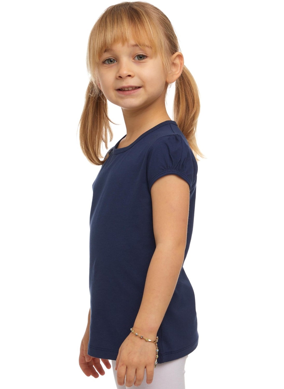 Light Navy Blue Basic Girl Zero Collar Watermelon Sleeve T-Shirt