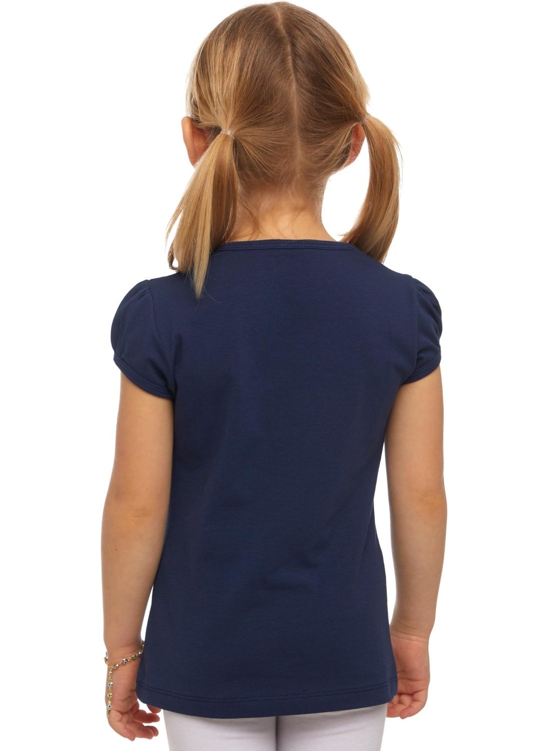 Light Navy Blue Basic Girl Zero Collar Watermelon Sleeve T-Shirt