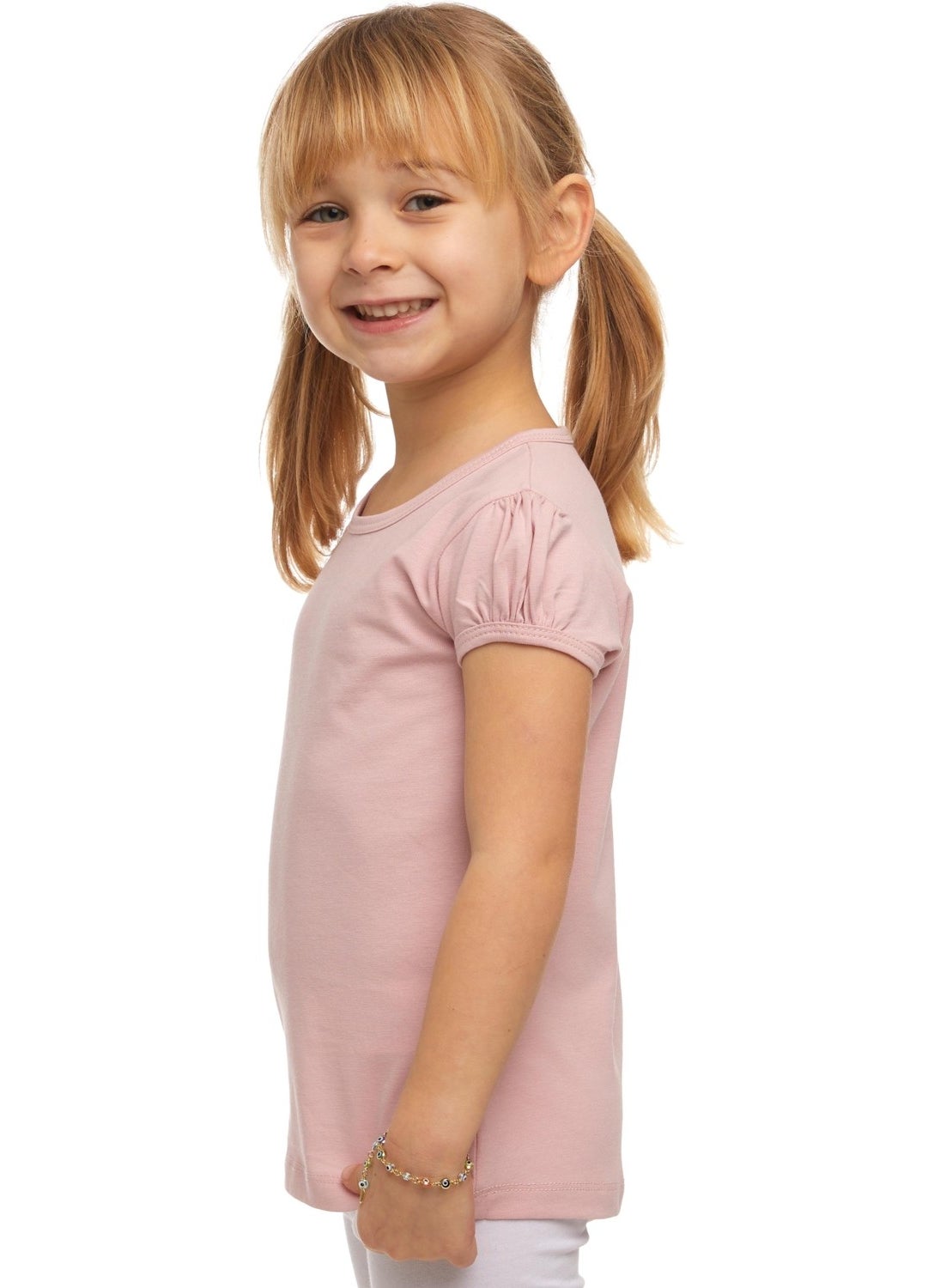 Powder Pink Basic Girl Zero Collar Watermelon Sleeve T-Shirt