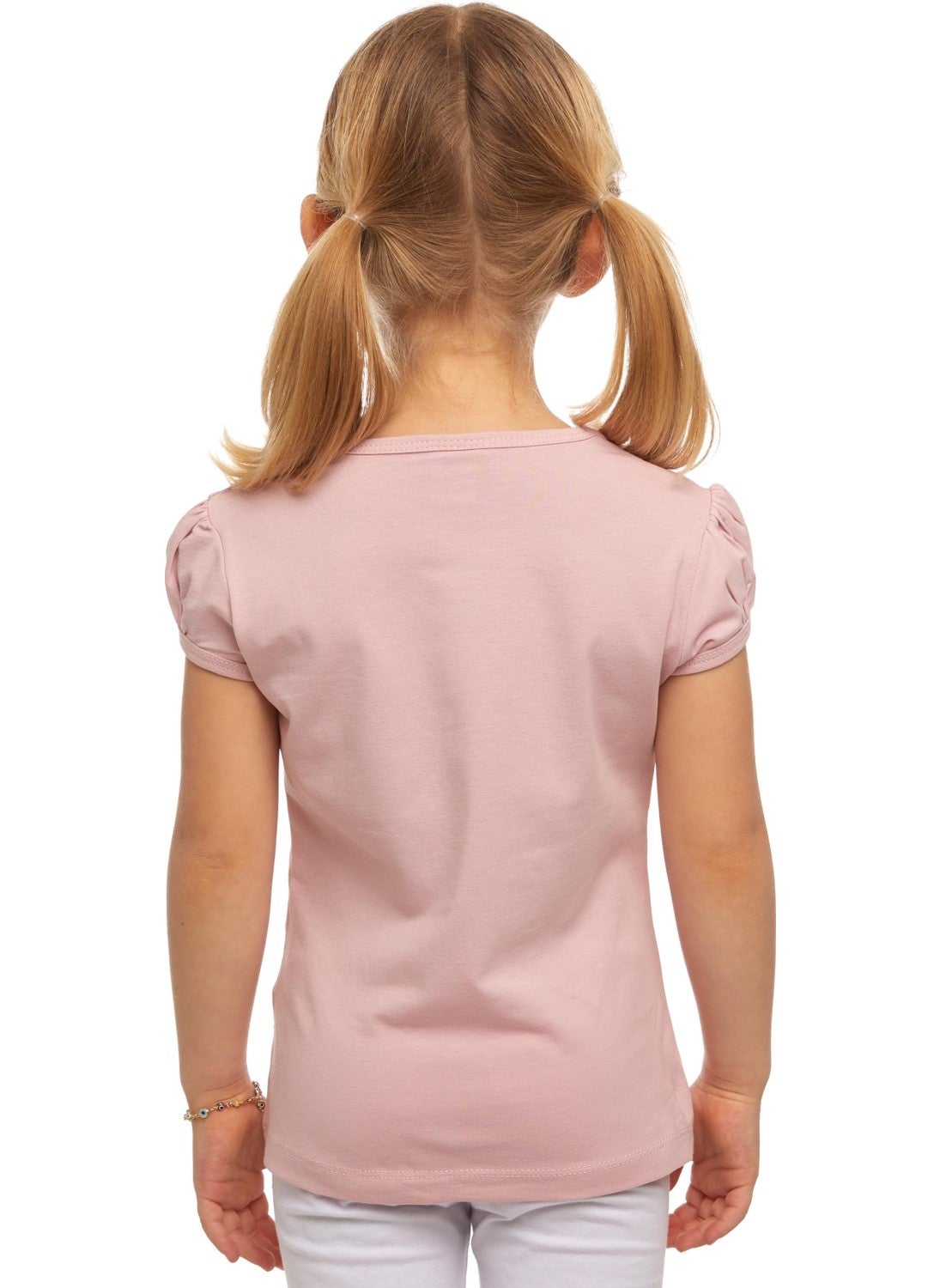 Powder Pink Basic Girl Zero Collar Watermelon Sleeve T-Shirt