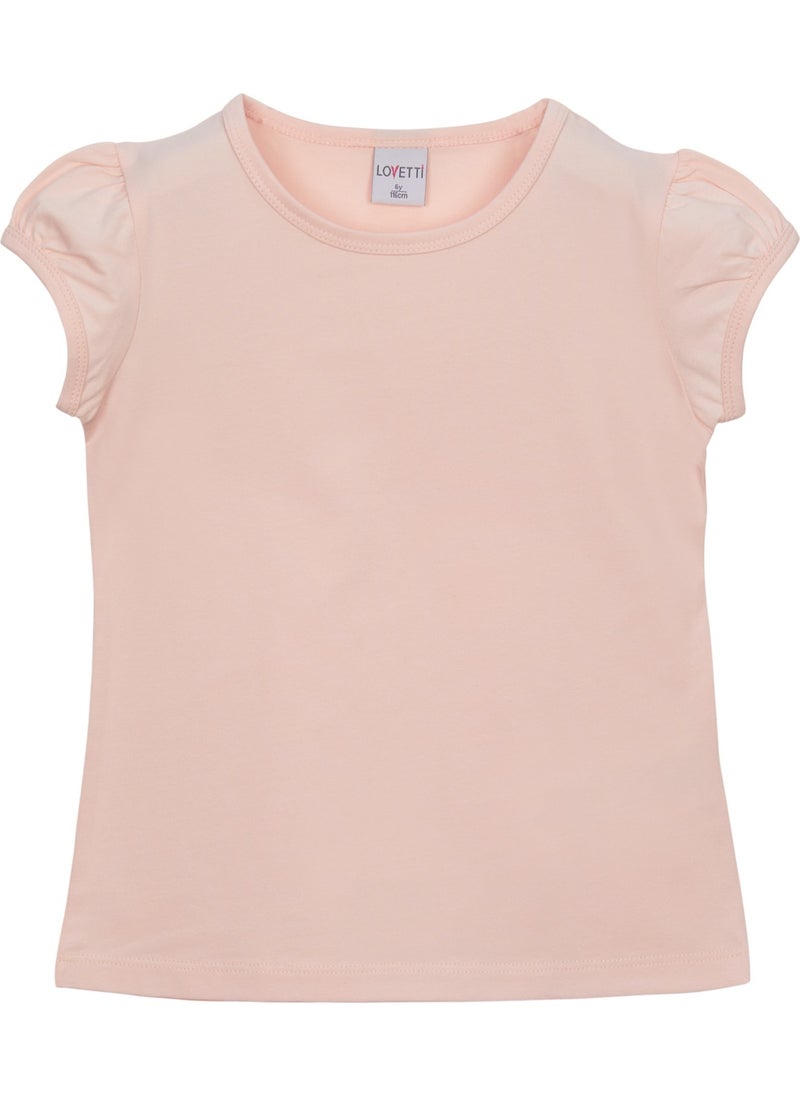 Light Powder Basic Girl Zero Collar Watermelon Sleeve T-Shirt