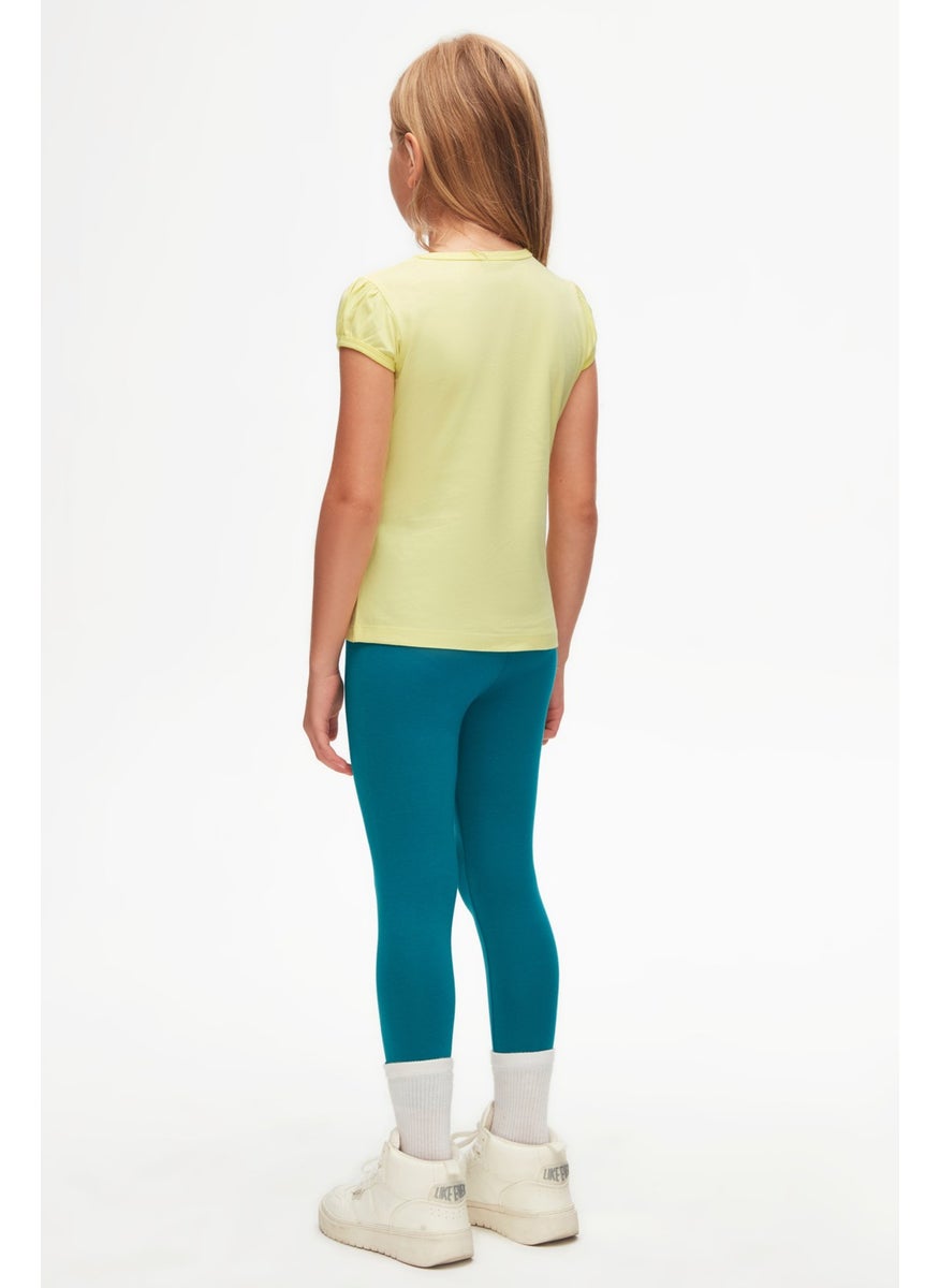 Light Yellow Basic Girl Zero Collar Watermelon Sleeve T-Shirt