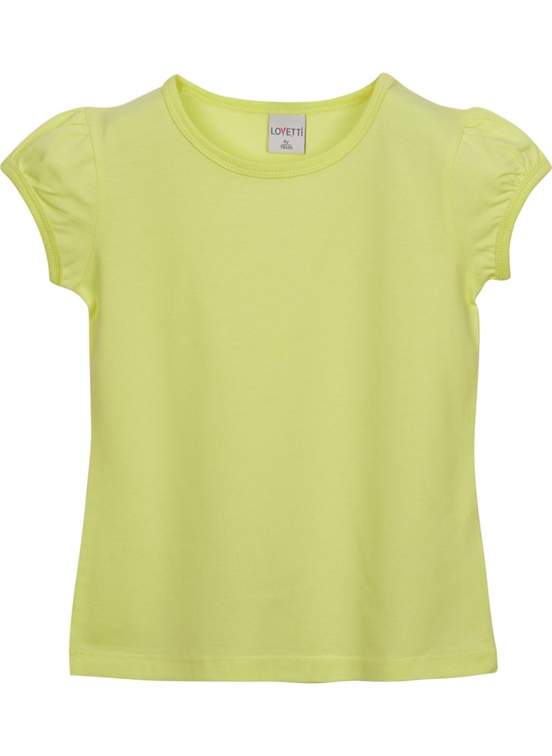 Light Yellow Basic Girl Zero Collar Watermelon Sleeve T-Shirt