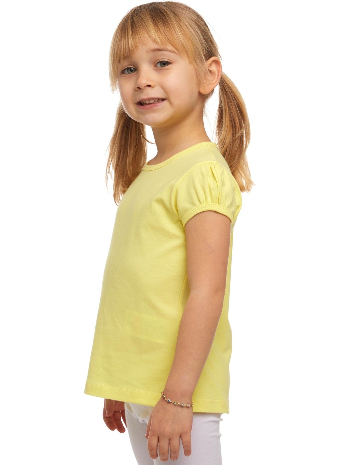 Light Yellow Basic Girl Zero Collar Watermelon Sleeve T-Shirt