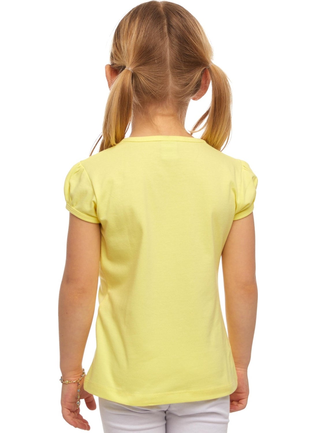 Light Yellow Basic Girl Zero Collar Watermelon Sleeve T-Shirt