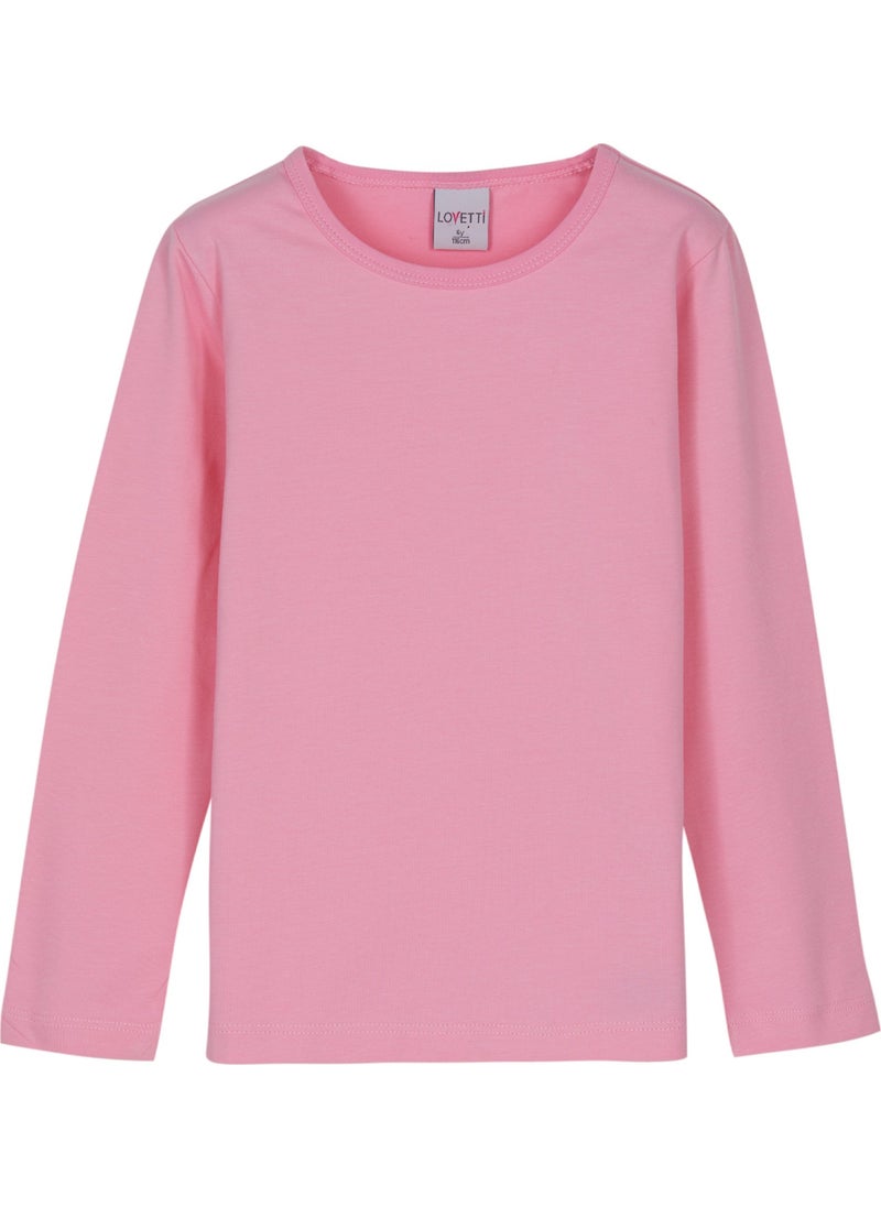 Pink Basic Seasonal Lycra Long Sleeve Girls T-Shirt