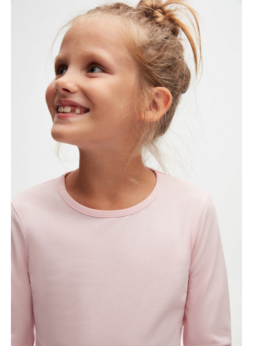 Pale Pink Basic Seasonal Lycra Long Sleeve Girls T-Shirt