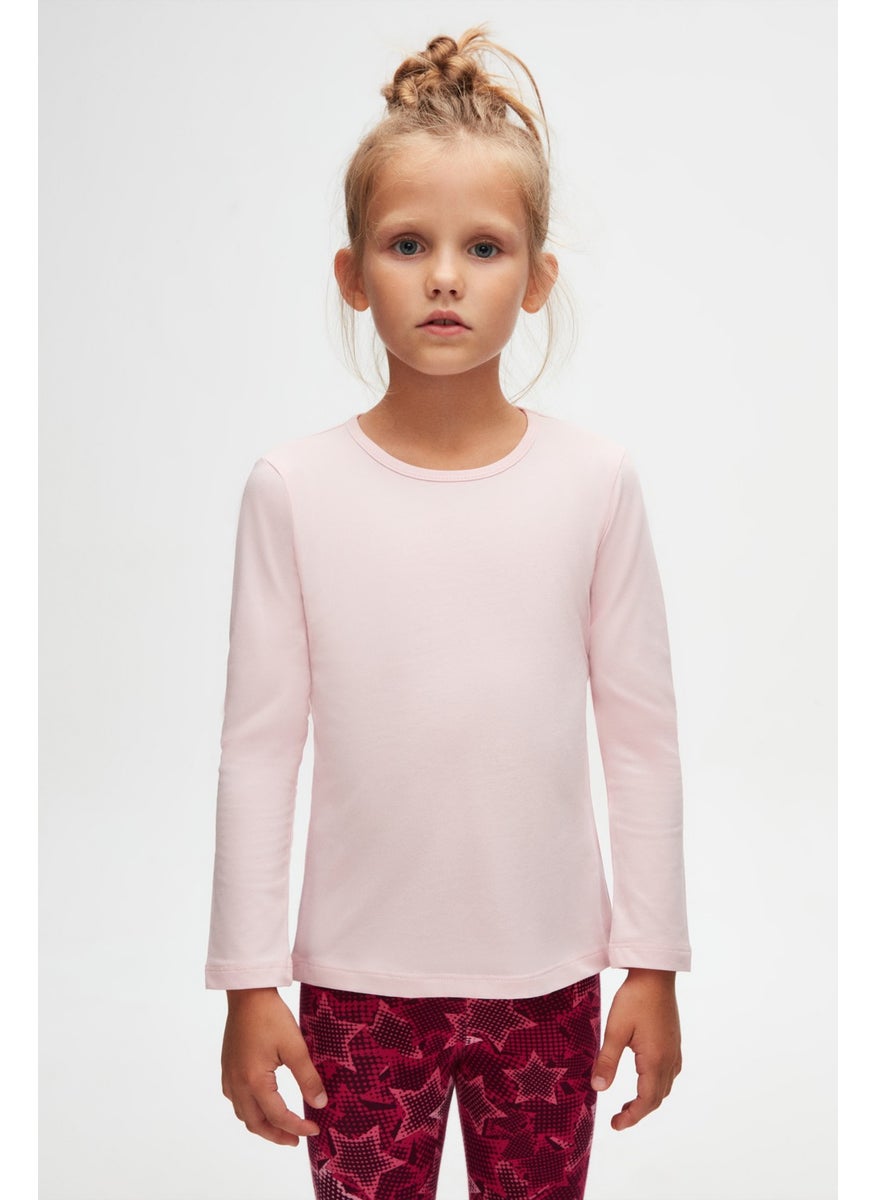 Pale Pink Basic Seasonal Lycra Long Sleeve Girls T-Shirt