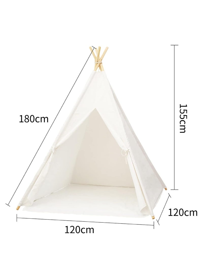 Teepee Tent with Mat & Star Lights String & Carry Bag, Inner Pockets, Window, Foldable Canvas Teepee Tent Indoor Outdoor Games-Kids Playhouse-Kids Tent for Girls, Boys & Adults
