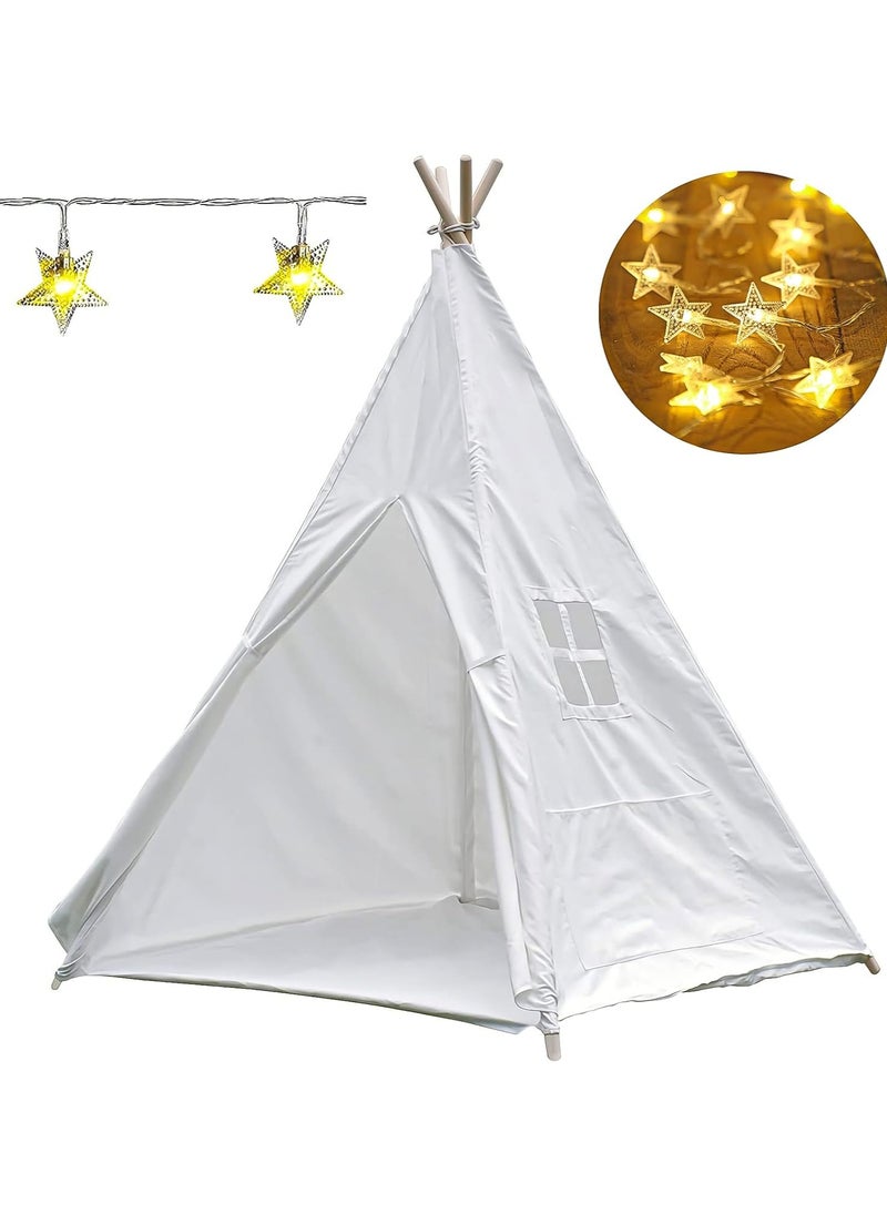 Portable Pop Up Teepee Tent – Breathable & Foldable Design With Star Light- White