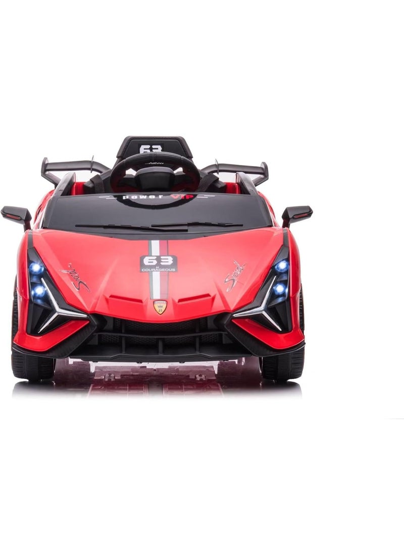 12V Electric Ride-On Car for Kids | Lamborghini Style Car with LED Lights, Music, Swing Mode, App Control, Double Doors (Red)