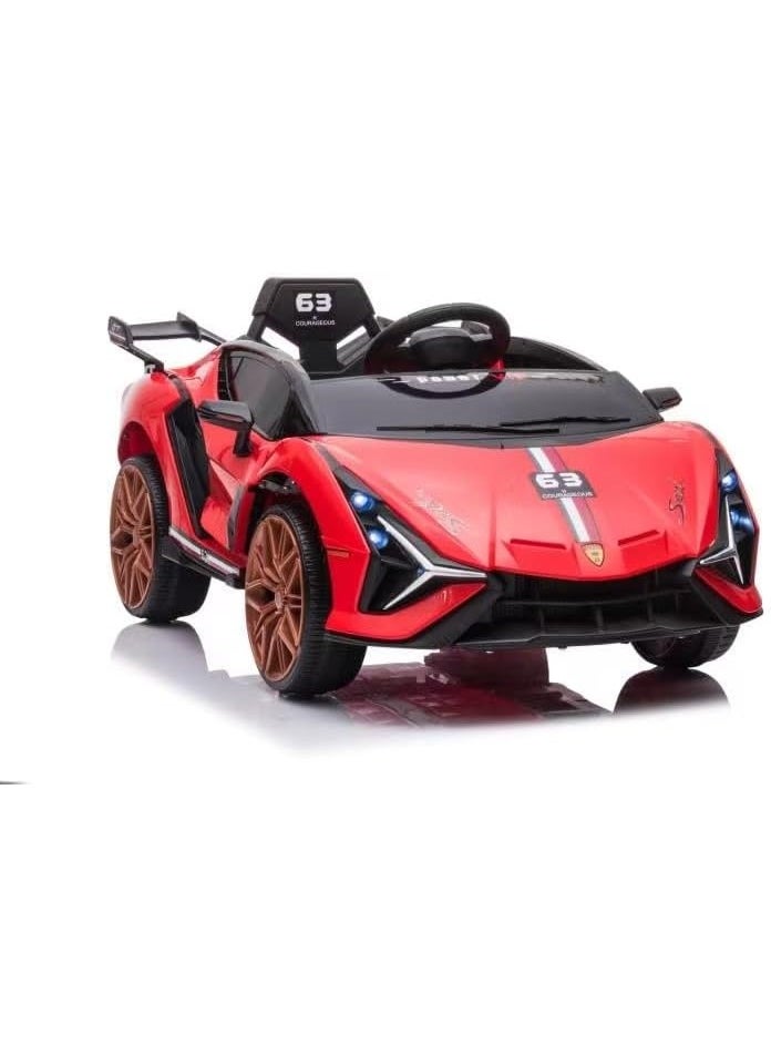 12V Electric Ride-On Car for Kids | Lamborghini Style Car with LED Lights, Music, Swing Mode, App Control, Double Doors (Red)