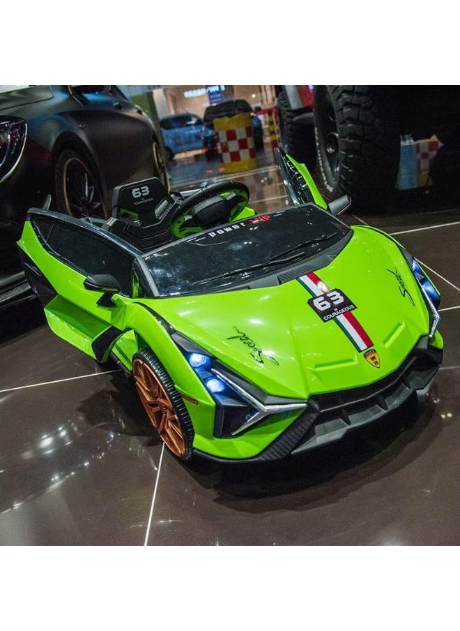 12V Electric Ride-On Car for Kids | Lamborghini Style Car with LED Lights, Music, Swing Mode, App Control, Double Doors (Green)